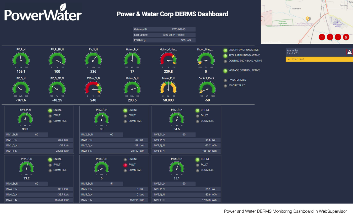 Power and water DERMS monitoring dashboard in WebSupervisor